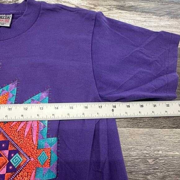 Vintage 90s Oneita Purple Men L Cactus Lizard Arizona Tribal Austin T-Shirt USA - Picture 7 of 9